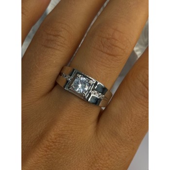 Mens 925 Sterling Silver CZ Ring Size 10