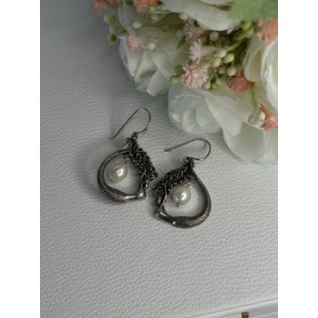 VINTAGE 925 STERLING SILVER PEARL EARRINGS LENGTH 1.50 INCH