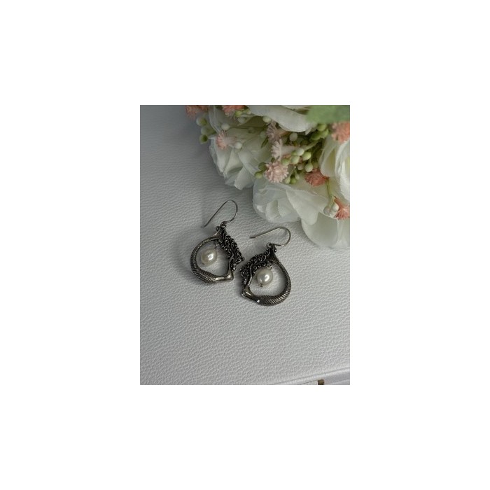 VINTAGE 925 STERLING SILVER PEARL EARRINGS LENGTH 1.50 INCH