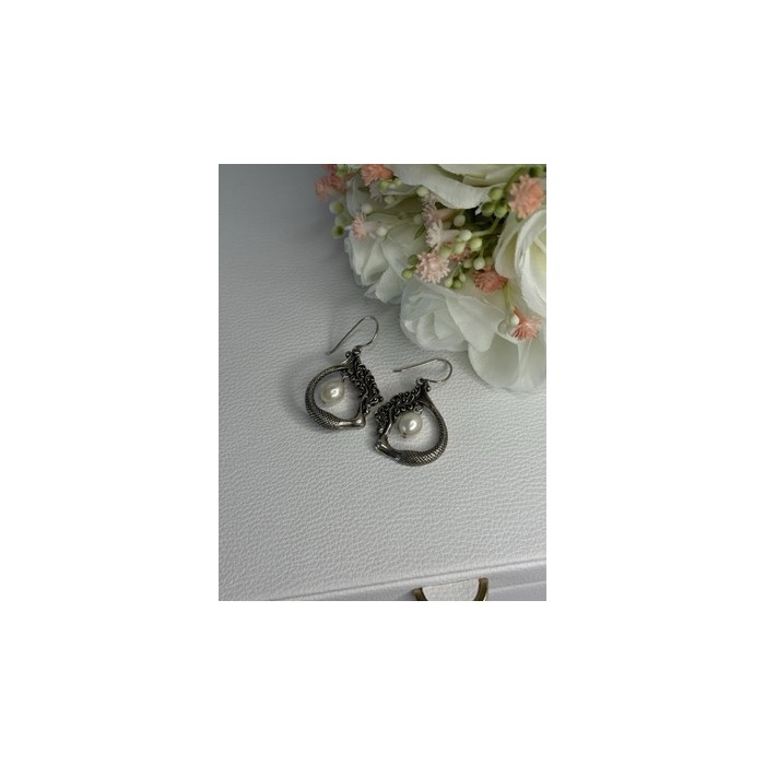 VINTAGE 925 STERLING SILVER PEARL EARRINGS LENGTH 1.50 INCH