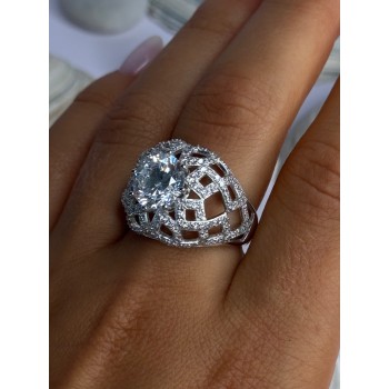 Shiny 925 Sterling Silver Cz Ring Size 9