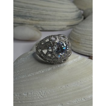 Shiny 925 Sterling Silver Cz Ring Size 9