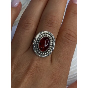 Vintage Design 925 Sterling Silver Amber Ring Size 9