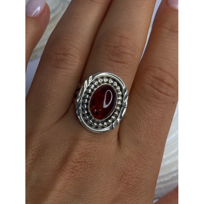 Vintage Design 925 Sterling Silver Amber Ring Size 9