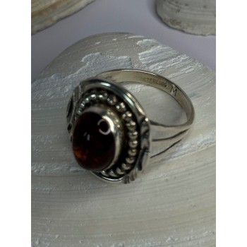 Vintage Design 925 Sterling Silver Amber Ring Size 9