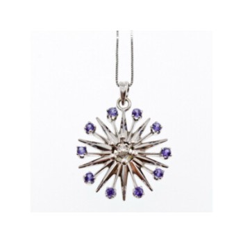 14K WHITE GOLD SAPPHIRES & DIAMOND CHAIN WITH PENDANT