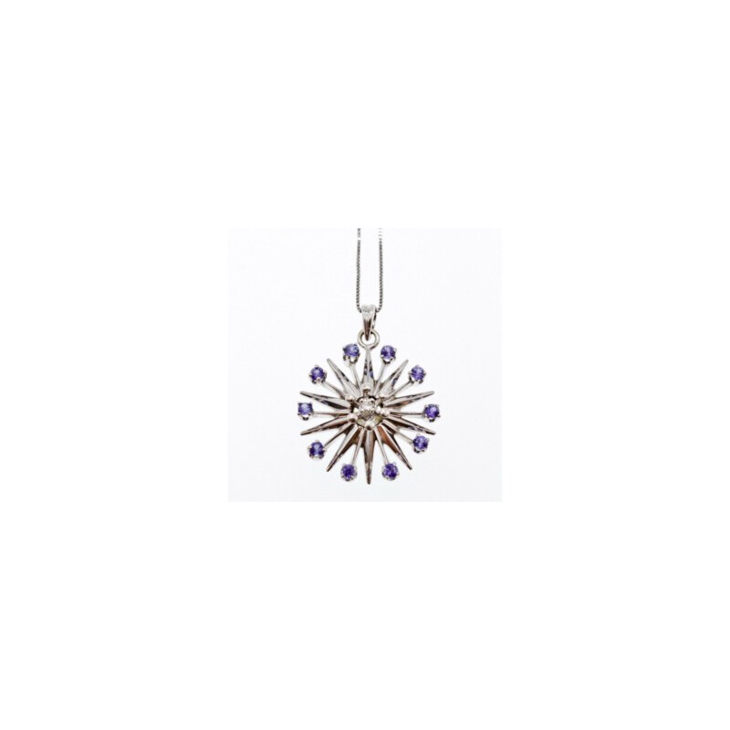 14K WHITE GOLD SAPPHIRES & DIAMOND CHAIN WITH PENDANT