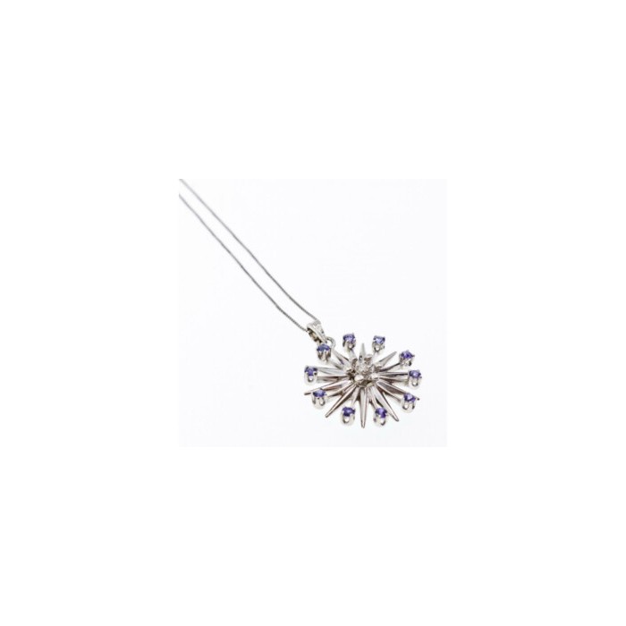 14K WHITE GOLD SAPPHIRES & DIAMOND CHAIN WITH PENDANT