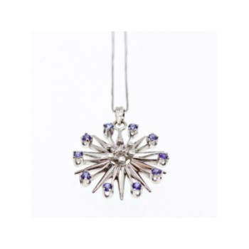 14K WHITE GOLD SAPPHIRES & DIAMOND CHAIN WITH PENDANT