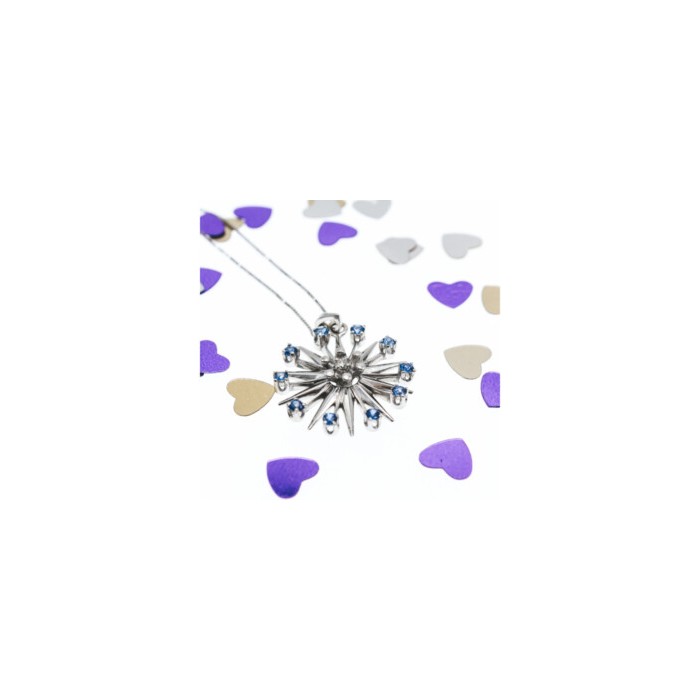 14K WHITE GOLD SAPPHIRES & DIAMOND CHAIN WITH PENDANT