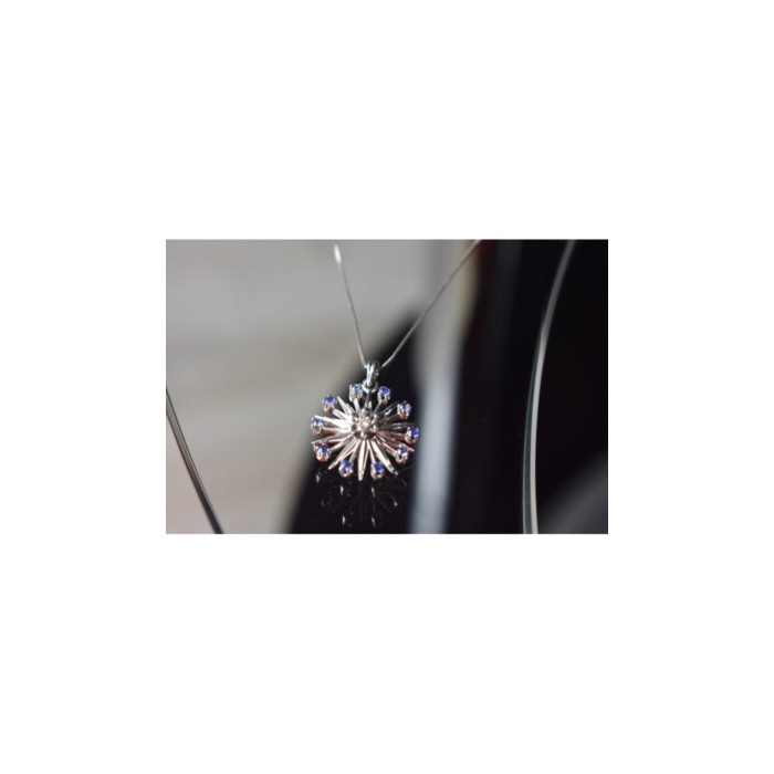 14K WHITE GOLD SAPPHIRES & DIAMOND CHAIN WITH PENDANT