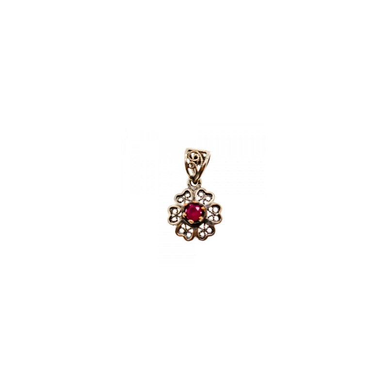 925 Sterling Silver Pink Topaz Scarlet Flower Pendant