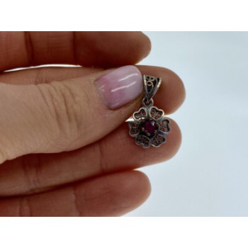 925 Sterling Silver Pink Topaz Scarlet Flower Pendant