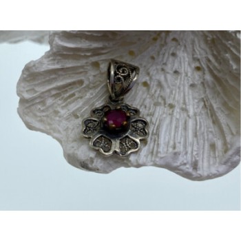925 Sterling Silver Pink Topaz Scarlet Flower Pendant