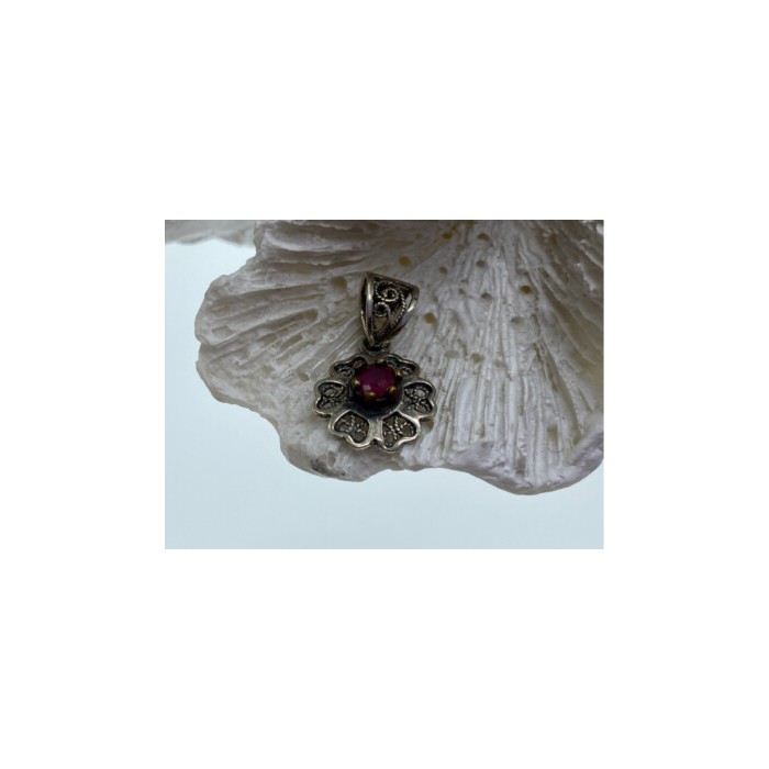 925 Sterling Silver Pink Topaz Scarlet Flower Pendant