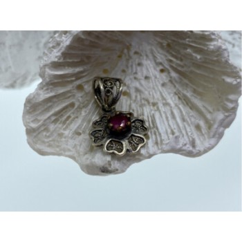 925 Sterling Silver Pink Topaz Scarlet Flower Pendant