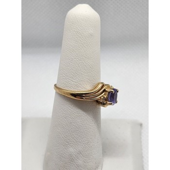 14K YELLOW GOLD RING TANZANITE & DIAMOND SIZE 6