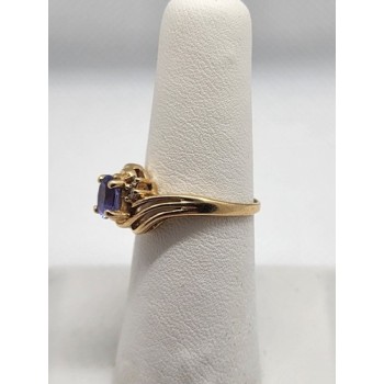 14K YELLOW GOLD RING TANZANITE & DIAMOND SIZE 6