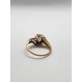 14K YELLOW GOLD RING TANZANITE & DIAMOND SIZE 6