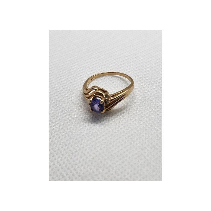 14K YELLOW GOLD RING TANZANITE & DIAMOND SIZE 6