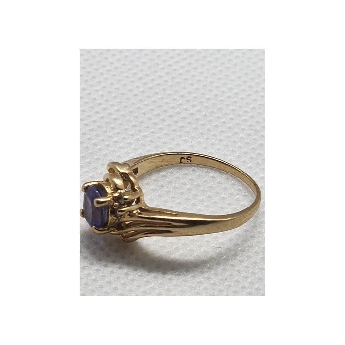 14K YELLOW GOLD RING TANZANITE & DIAMOND SIZE 6