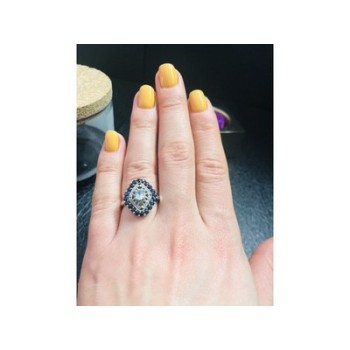 925 Sterling Silver Aquamarine & Dark Blue Spinel Ring Size 7