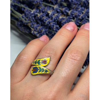 925 Sterling Silver Vintage Enamel Flower Ring Size 6