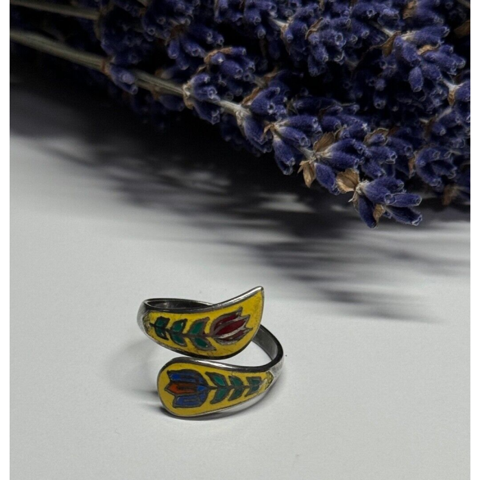 925 Sterling Silver Vintage Enamel Flower Ring Size 6