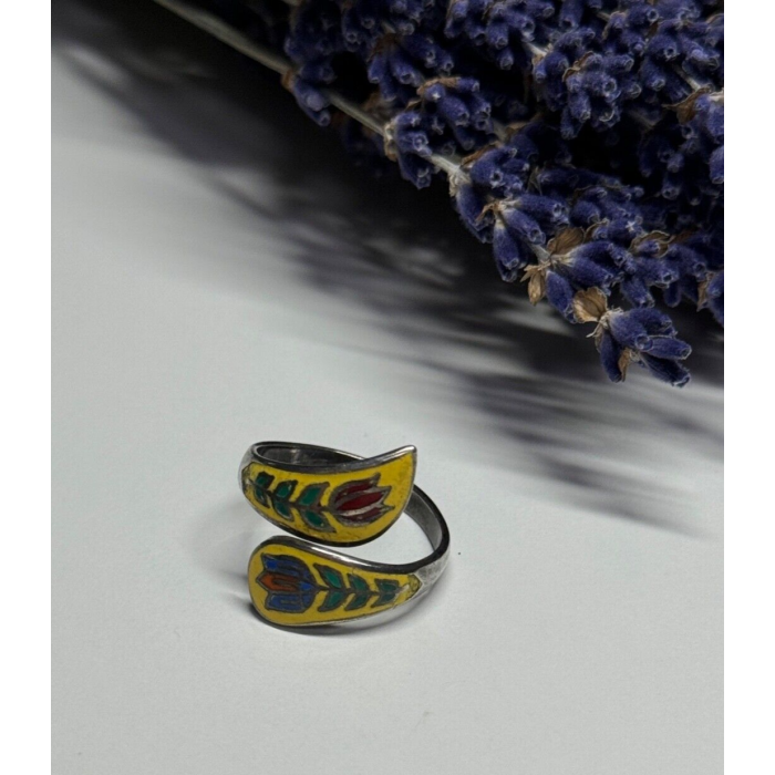 925 Sterling Silver Vintage Enamel Flower Ring Size 6