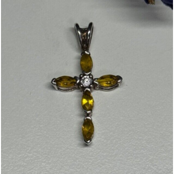 925 Sterling Silver Citrine & Beryl Cross Length 28 Mm