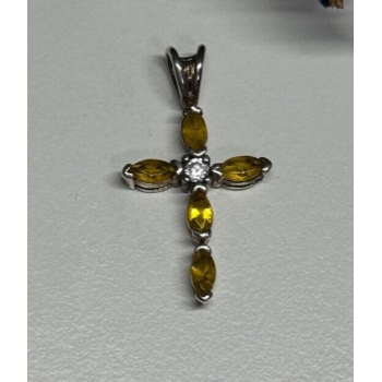 925 Sterling Silver Citrine & Beryl Cross Length 28 Mm