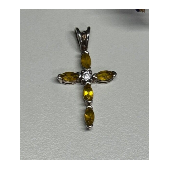 925 Sterling Silver Citrine & Beryl Cross Length 28 Mm