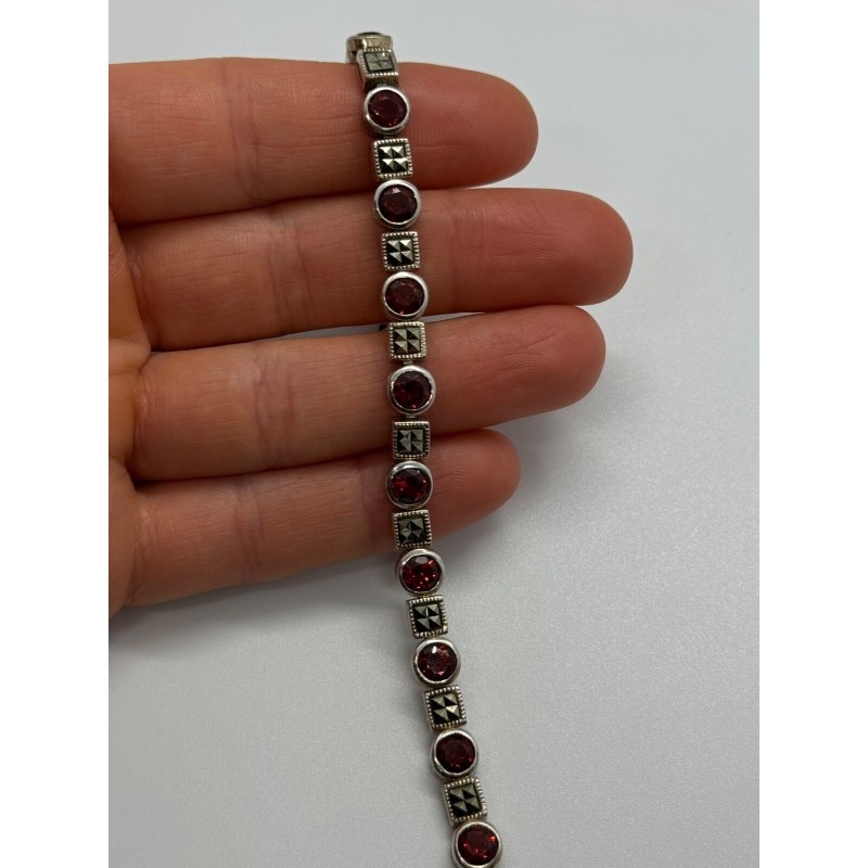 925 STERLING SILVER GARNET & MARCASITE BRACELET