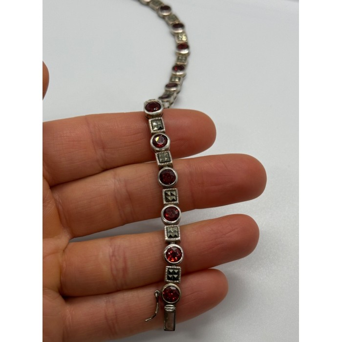 925 STERLING SILVER GARNET & MARCASITE BRACELET