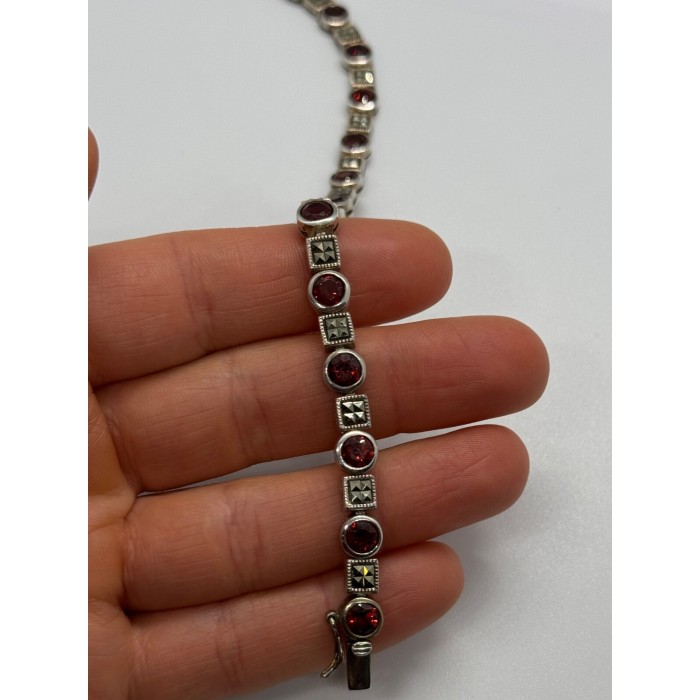 925 STERLING SILVER GARNET & MARCASITE BRACELET