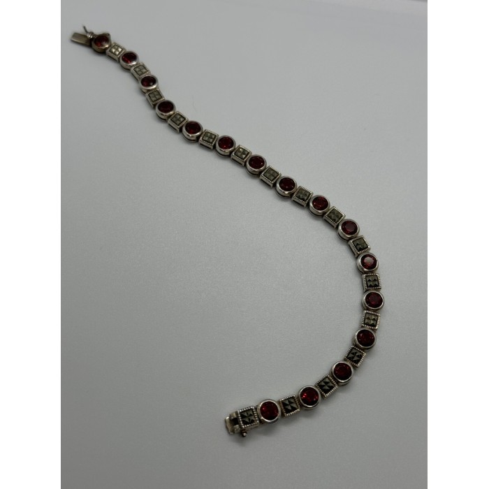 925 STERLING SILVER GARNET & MARCASITE BRACELET