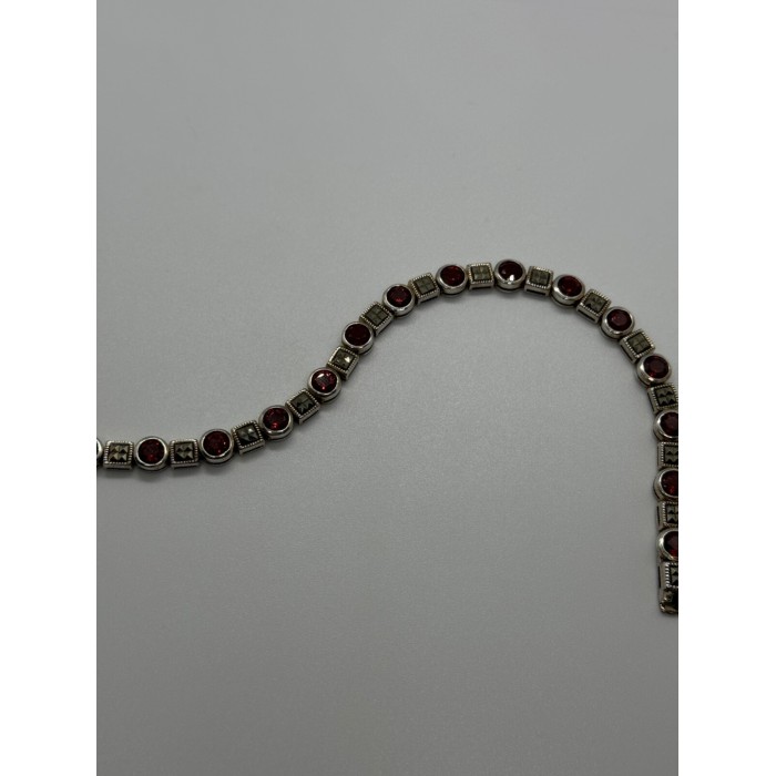 925 STERLING SILVER GARNET & MARCASITE BRACELET