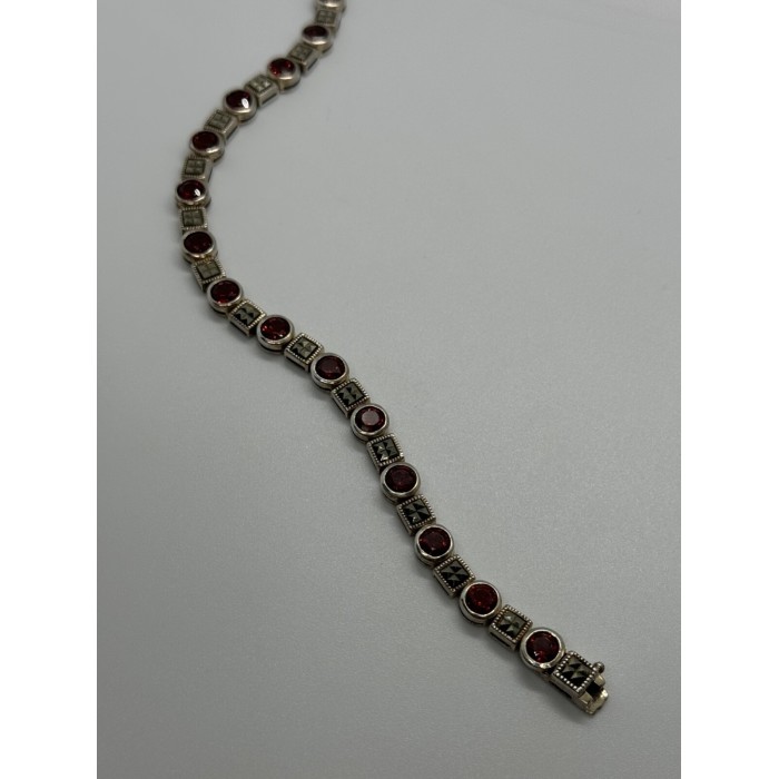 925 STERLING SILVER GARNET & MARCASITE BRACELET