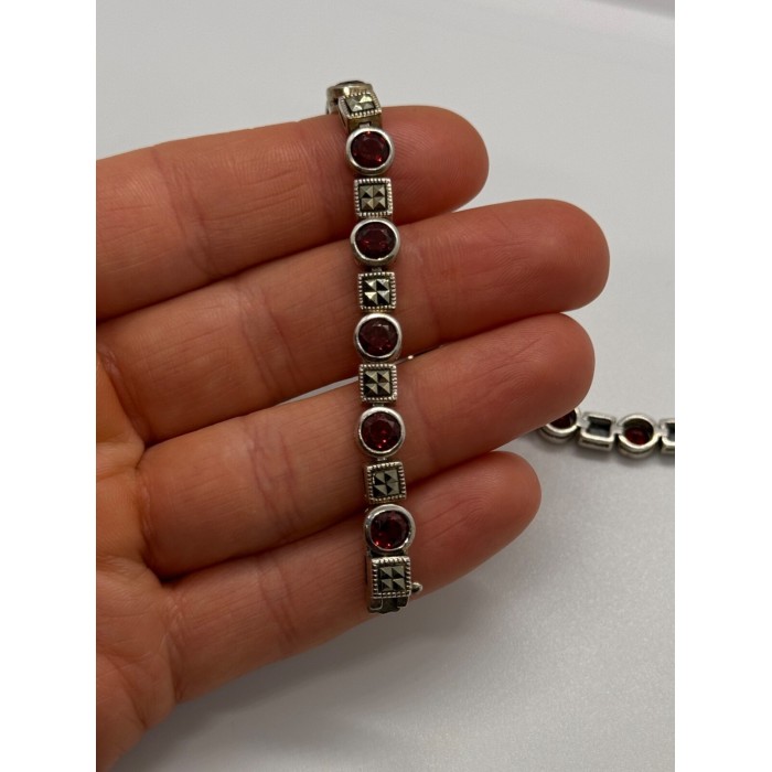 925 STERLING SILVER GARNET & MARCASITE BRACELET