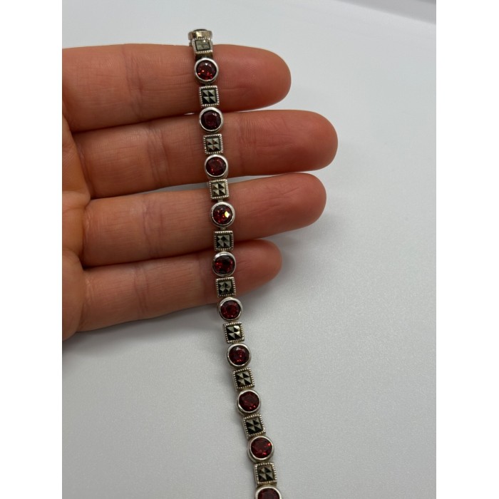 925 STERLING SILVER GARNET & MARCASITE BRACELET