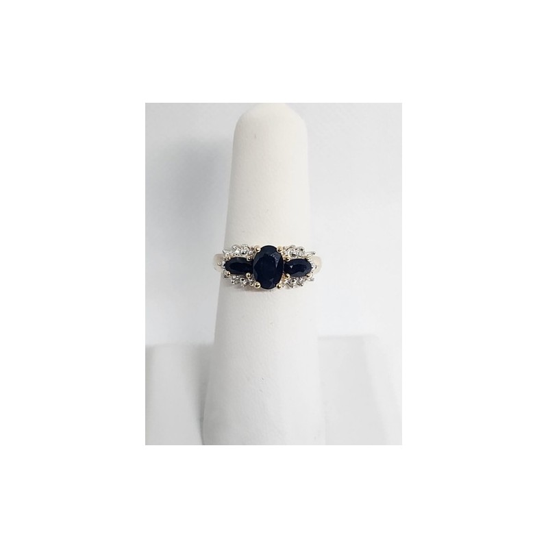 14K YELLOW GOLD SAPPHIRE & DIAMOND RING  SIZE 5