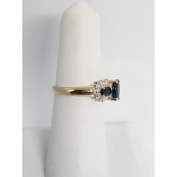 14K YELLOW GOLD SAPPHIRE & DIAMOND RING  SIZE 5