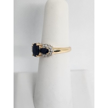 14K YELLOW GOLD SAPPHIRE & DIAMOND RING  SIZE 5