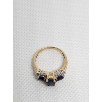 14K YELLOW GOLD SAPPHIRE & DIAMOND RING  SIZE 5