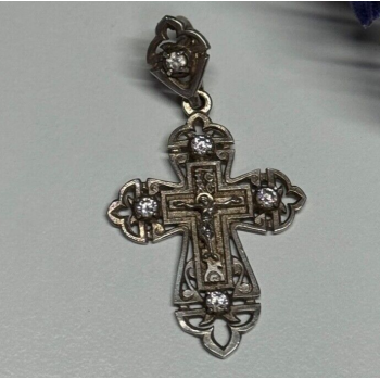 925 Sterling Silver CZ Cross Length 40 Mm