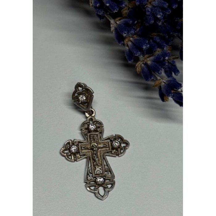 925 Sterling Silver CZ Cross Length 40 Mm
