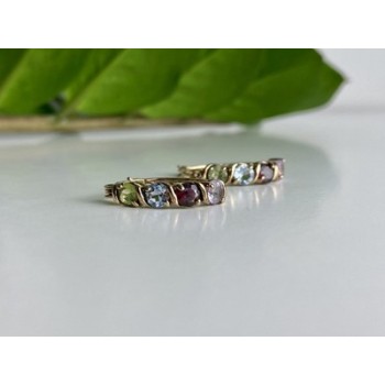 Vintage 925 Sterling Silver Gold Plated Multi Gemstones Earrings