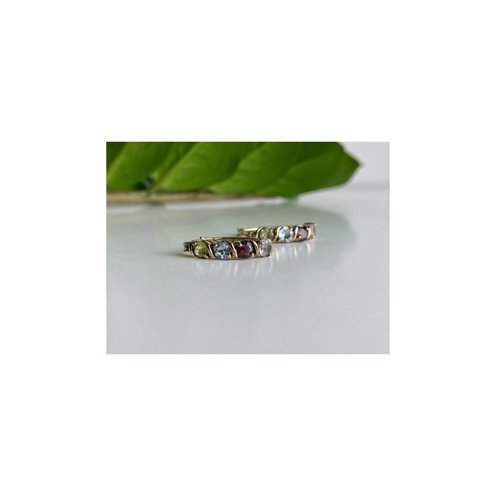 Vintage 925 Sterling Silver Gold Plated Multi Gemstones Earrings