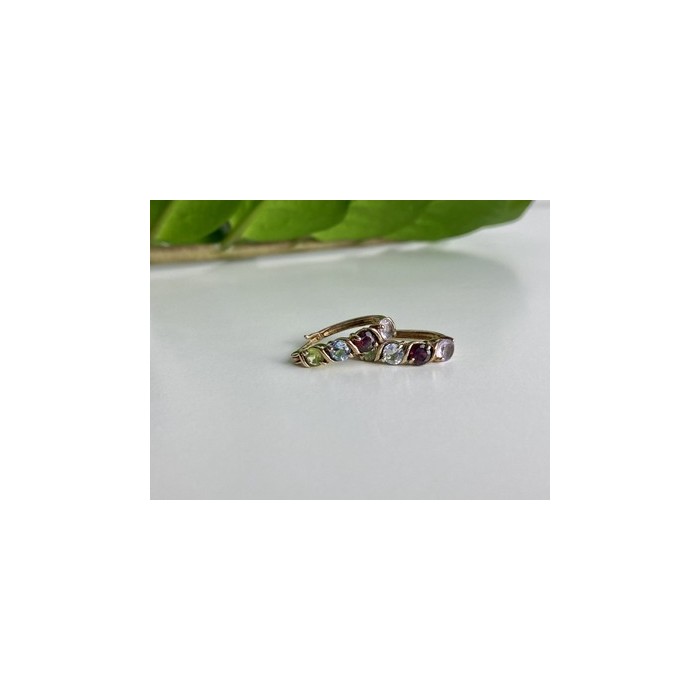 Vintage 925 Sterling Silver Gold Plated Multi Gemstones Earrings