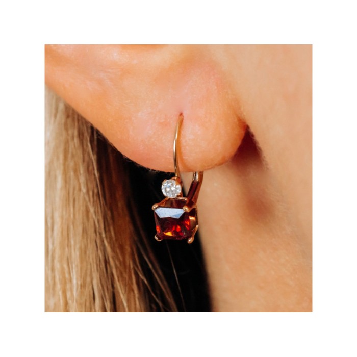 10K YELLOW GOLD GARNET & WHITE BERYL EARRINGS